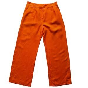 Loft Women's Linen Blend Trouser Pants Orange Size 6 Career Relaxed Quiet Luxury